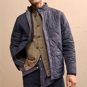 J Crew Men’s Walker Quilted Barn Jacket Chore Coat Navy Blue Brown Corduroy Trim